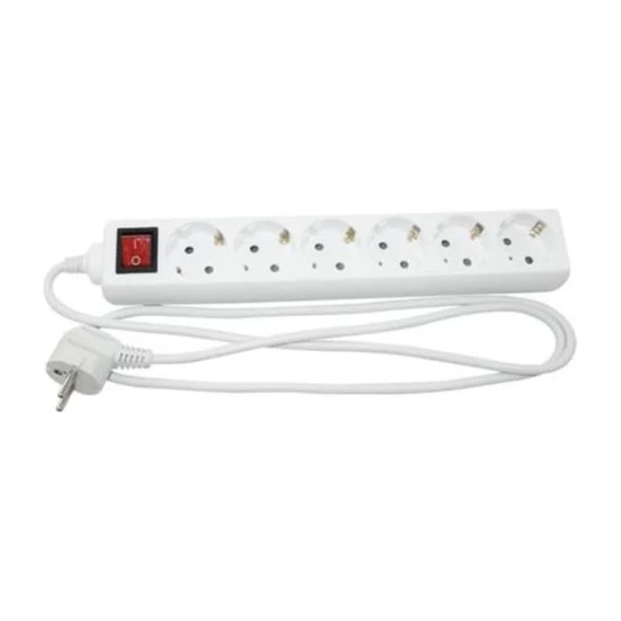 Stopcontact 6-V 5M H05VV-F 3G1.5 schakelaar aarde pet preventie wit