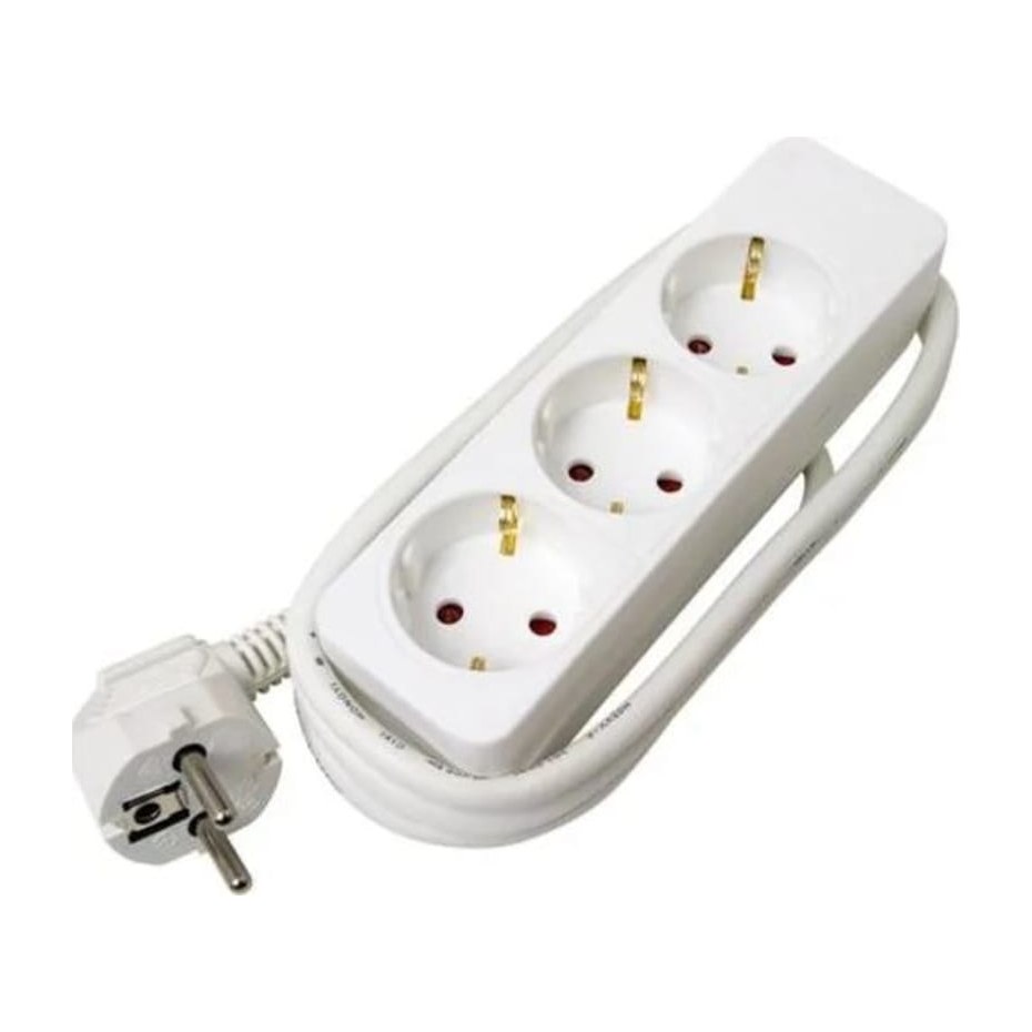 Aftakdoos 3-voudig, geaard, bus beveiligd met 3 m H05VV-F 3G1.0, wit