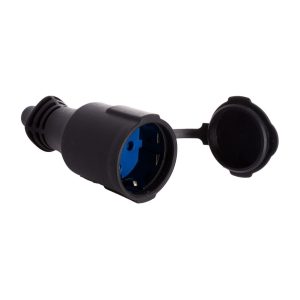 Schuko koppelcontactstop F-type 2P+E 16A 250V IP44 rubber zwart