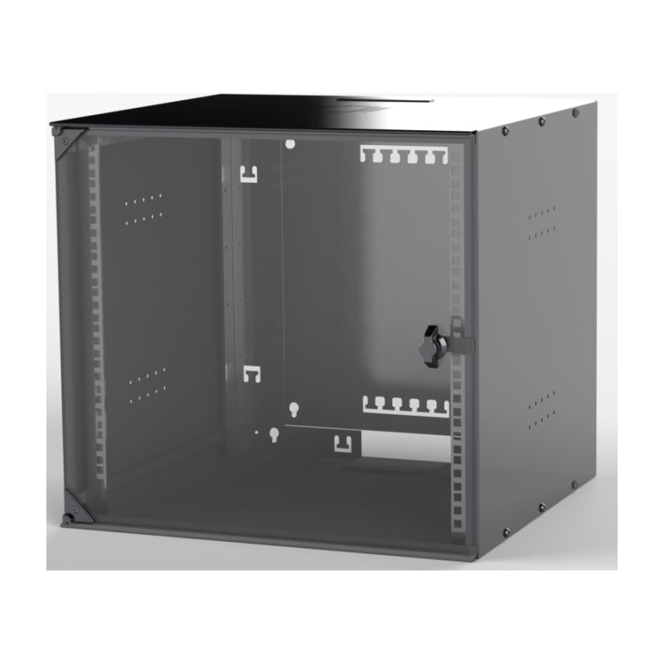 Wandkast 10HE, (BxHxD) 541x500x600 mm, glazen deur, kleur zwart