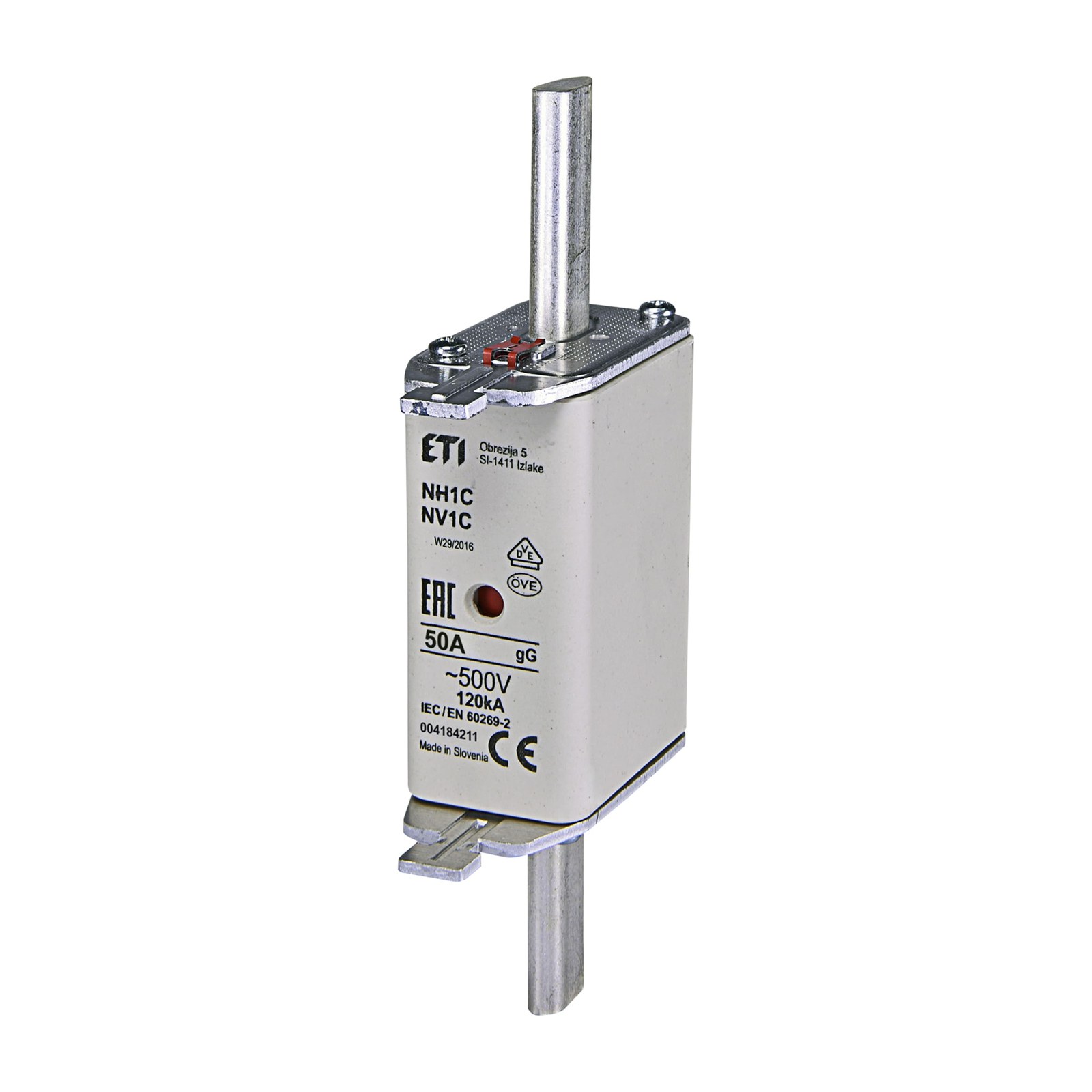 Zekering NH1 50A gG, 500V AC, uitschakelvermogen 120kA