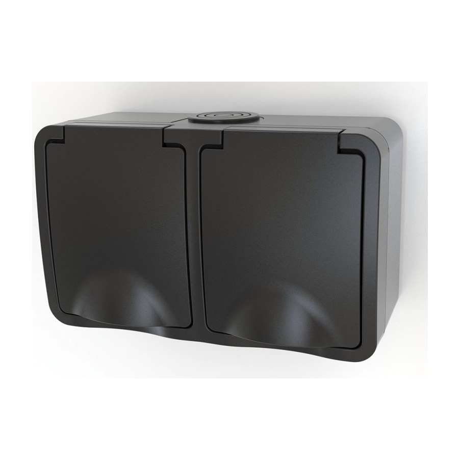Wandcontactdoos dubbel IP54 16A Zwart