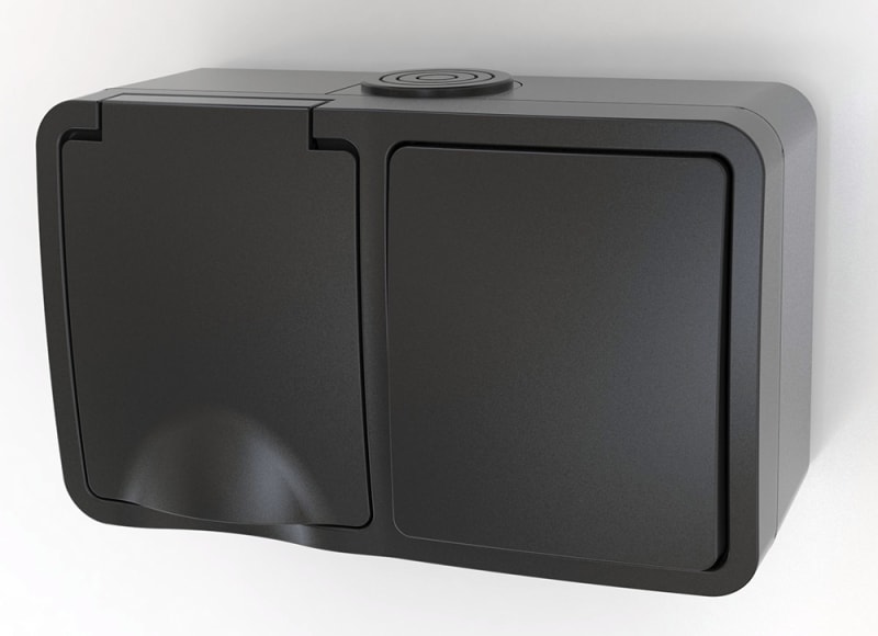 Stekker Schakelaar combinatie opbouw schuko IP54 horizontaal ZW