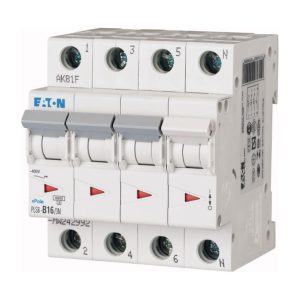 Eaton PLS6-B16/3N-MW Installatieautomaat 4P 16 Ampere B-KAR 400V 4 MOD