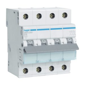 Hager MBN616E Installatieautomaat 3P+N 16 Ampere B-KAR 0kA 500V 4 MOD