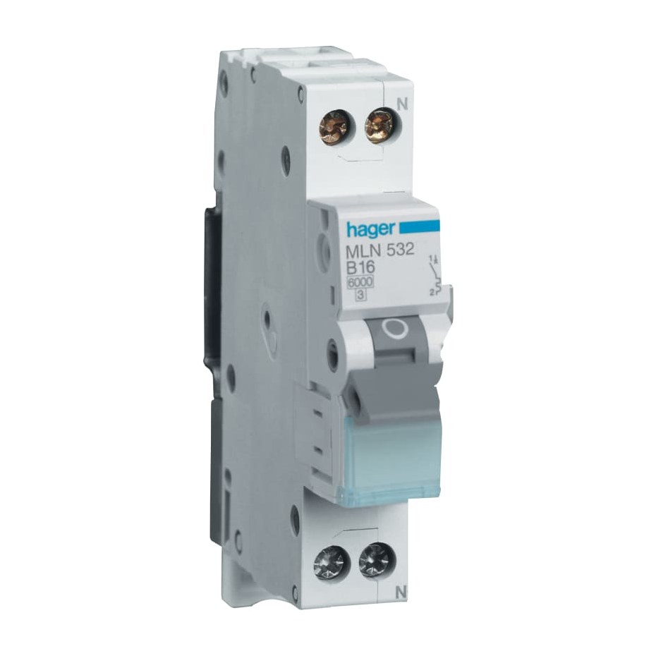 Hager Installatieautomaat, 1P+N, 6kA, C-karakteristiek, 10A, 1 module