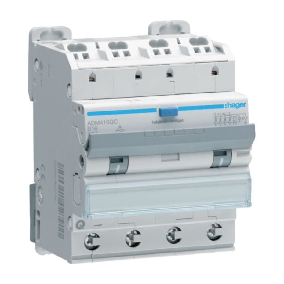 Hager Aardlekautomaat 4-p 16 A B-kar. 6 kA, 30 mA klasse A, quickconnect