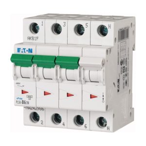 Eaton PLS6-B6/3N-MW Installatieautomaat 4P 6 Ampere B-KAR 400V 4 MOD