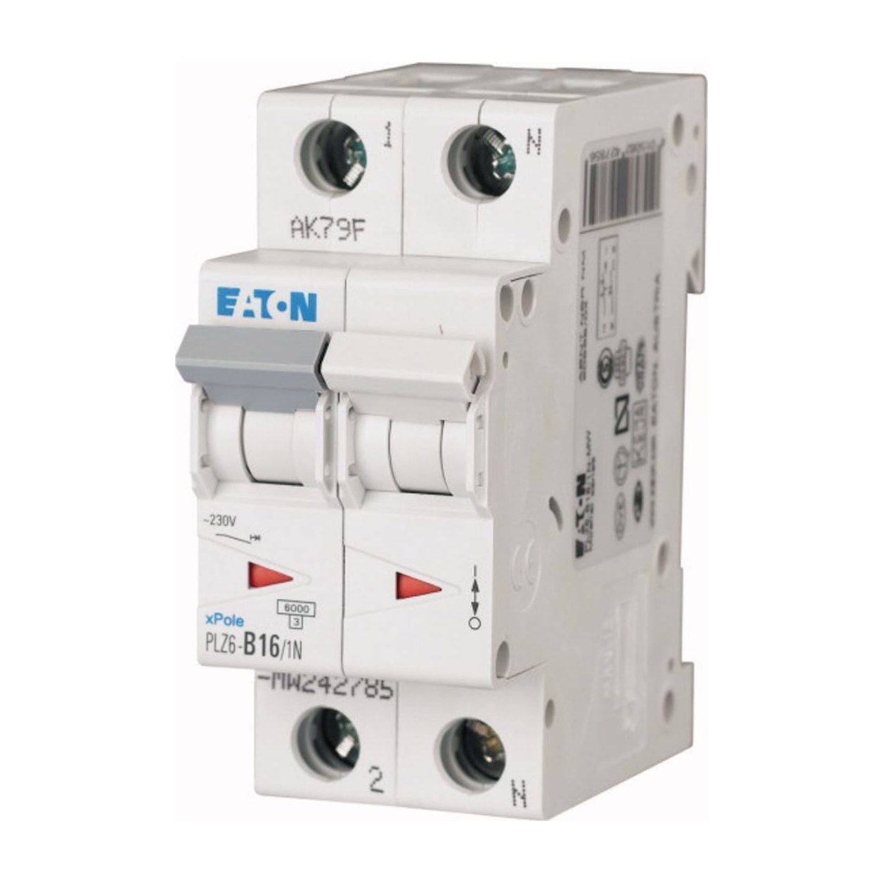 Eaton PLZ6-B16/1N-MW Installatieautomaat 1P+N 16 Ampere B-KAR 6kA 230V 2 MOD